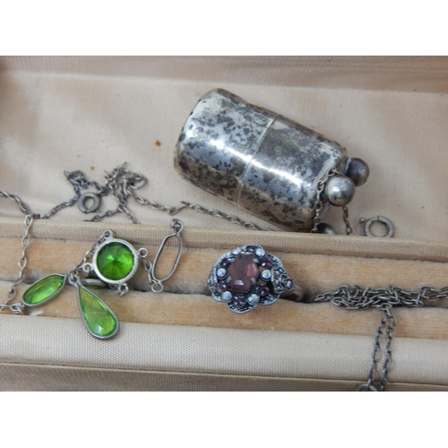 93 - A Quantity of Victorian, Edwardian & Later Costume Jewellery, Silver etc, contained in a jewellery b... 