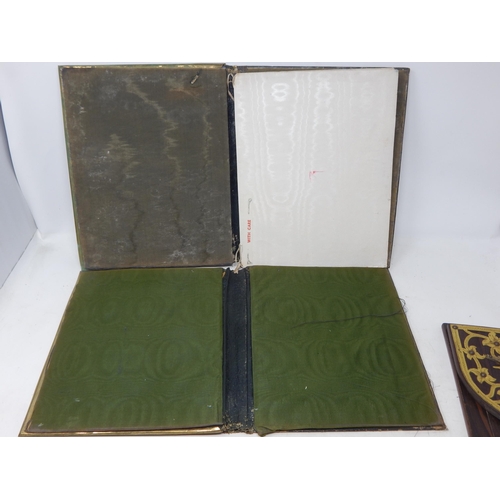 483 - A Victorian Brass Bound Book slope together with Two Large Art Nouveau Brass Writing Pad Covers