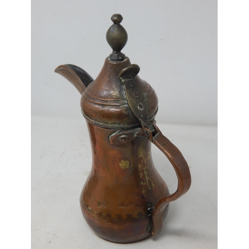 488 - Turkish/Islamic Dallah Coffee Pot together with an engraved brass dish.