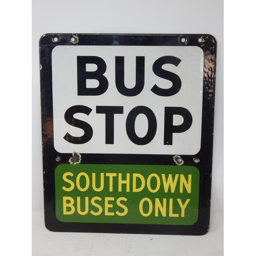 489 - Vintage Enamel Double Sided Bus Stop Sign 