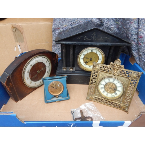 492 - A Collection of Clocks to Include a Victorian Easel Back Brass Framed Clock, A Slate Mantel Clock, W... 