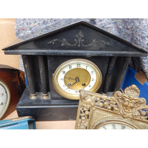 492 - A Collection of Clocks to Include a Victorian Easel Back Brass Framed Clock, A Slate Mantel Clock, W... 