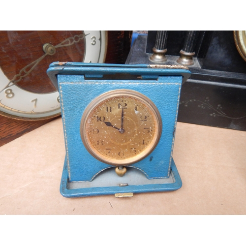 492 - A Collection of Clocks to Include a Victorian Easel Back Brass Framed Clock, A Slate Mantel Clock, W... 