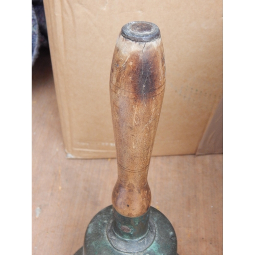 493 - A Vintage Bronze School Bell with Turned Wooden handle & Clapper.