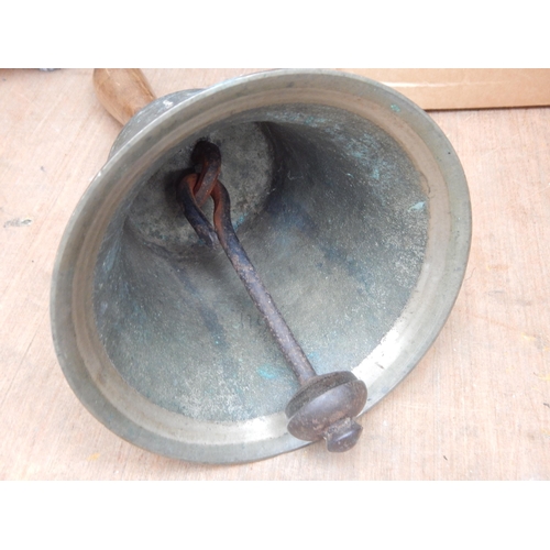 493 - A Vintage Bronze School Bell with Turned Wooden handle & Clapper.