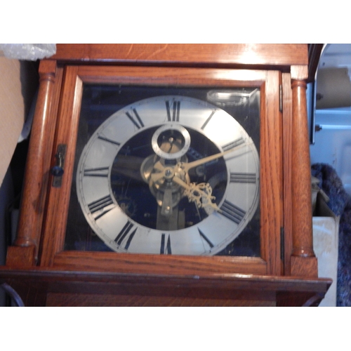 495 - Large Early C20th Electric Timepiece in Oak Case with Glazed Door & Side Panel: Measures 137cm high