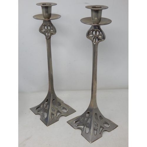 527 - A Large Pair of Arts & Crafts Style Candlesticks: Height 35cm