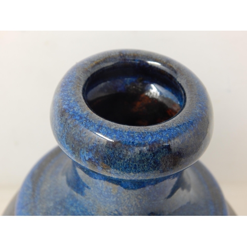 529 - Studio Pottery Bottle Vase with Sgraffito Through a Blue Zinc Glaze: Height 24cm