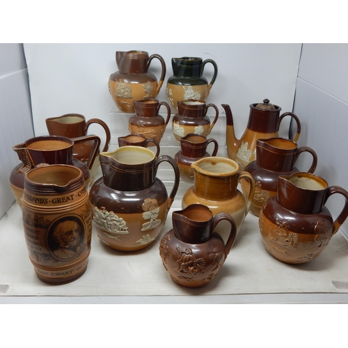 530 - Large Collection of Doulton Lambeth Stoneware Jugs Including a William Gladstone Example.