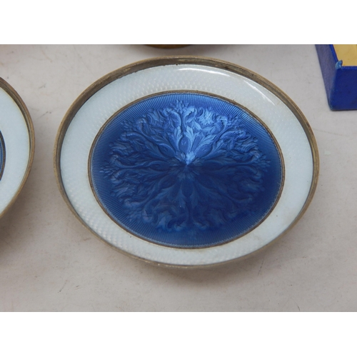 95 - A Set of 4 Silver Pedestal Dishes with blue & white guilloche enamel decoration: Hallmarked London 1... 