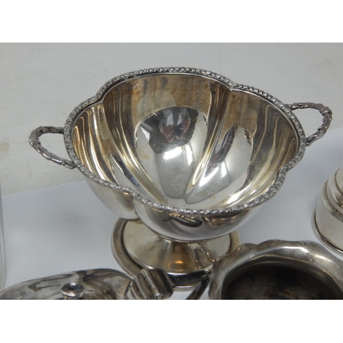 160 - A Group of Hallmarked Silver Items Including, Capstan Inkwell, Pepper grinder, Dish, Jars, Bowl Crue... 