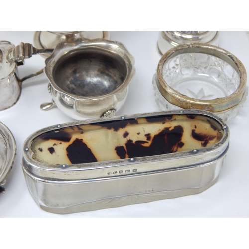 160 - A Group of Hallmarked Silver Items Including, Capstan Inkwell, Pepper grinder, Dish, Jars, Bowl Crue... 