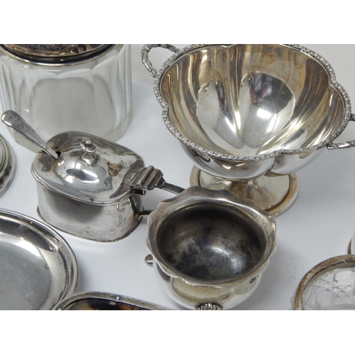 160 - A Group of Hallmarked Silver Items Including, Capstan Inkwell, Pepper grinder, Dish, Jars, Bowl Crue... 