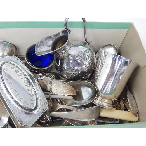 161 - A Box of Silver Plated Wares Including Purse, Spirit Measure, Cruets, Jug, Flatware etc (lot)