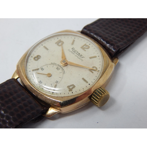 170 - ROTARY: Gentleman's 9ct Gold Rotary Super Sports Wristwatch with subsidiary seconds dial on black le... 