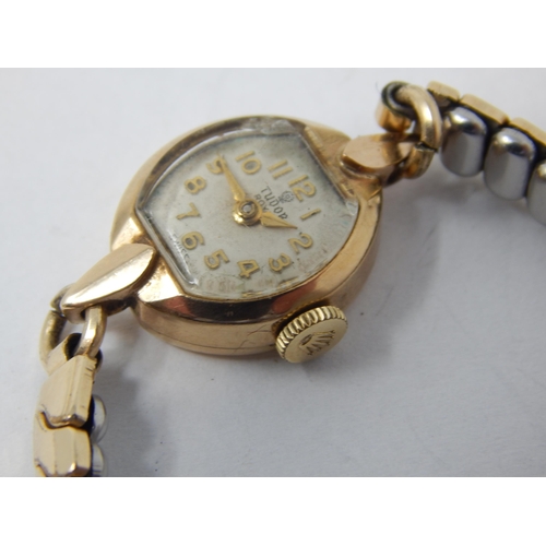 175 - TUDOR: Ladies 9ct Gold Tudor Royal on Gold Plated Expandable Bracelet.