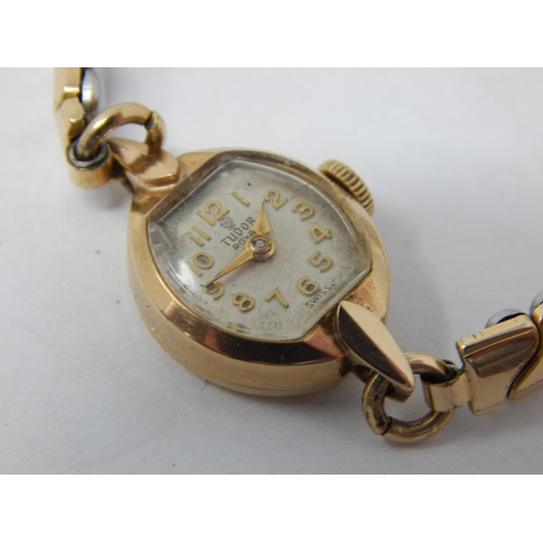 175 - TUDOR: Ladies 9ct Gold Tudor Royal on Gold Plated Expandable Bracelet.