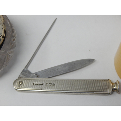 177 - A Quantity of Silver Mounted Items Including a Silver Hafted Penknife with Pipe Tamper & Cleaner, Re... 