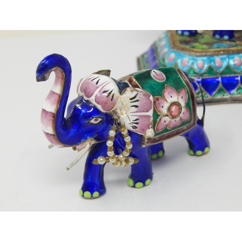 178 - Indian Silver Models of Elephants Enamelled & Set with Polished Cabochons & En Tremblant Pearls: Lar... 