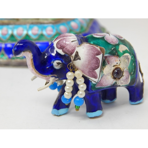 178 - Indian Silver Models of Elephants Enamelled & Set with Polished Cabochons & En Tremblant Pearls: Lar... 