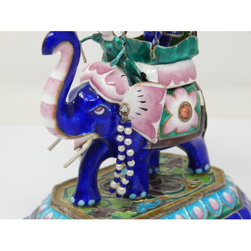 178 - Indian Silver Models of Elephants Enamelled & Set with Polished Cabochons & En Tremblant Pearls: Lar... 