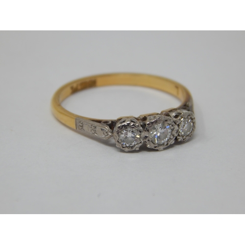 185 - 18ct Gold & Platinum Set Three Stone Diamond Ring: Size L: Gross weight 2.2g