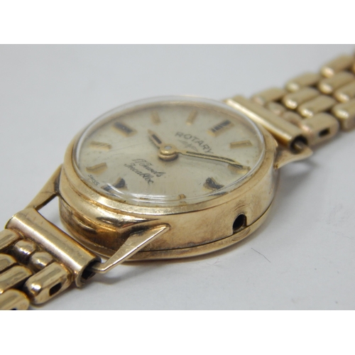 188 - 9ct Yellow Gold Ladies Rotary Wristwatch on 9ct Gold Strap: A/F: Gross weight 21.8g