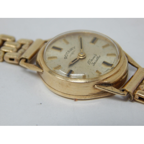 188 - 9ct Yellow Gold Ladies Rotary Wristwatch on 9ct Gold Strap: A/F: Gross weight 21.8g