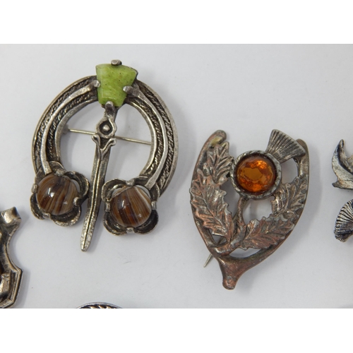 194 - A Collection of 10 Scottish Brooches Set with Agate & Hardstones.