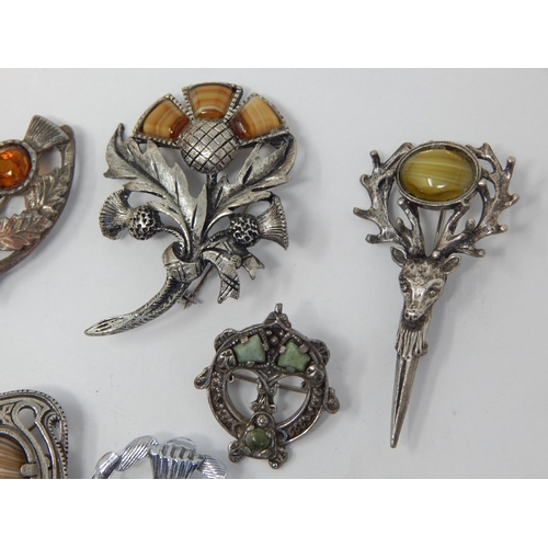 194 - A Collection of 10 Scottish Brooches Set with Agate & Hardstones.