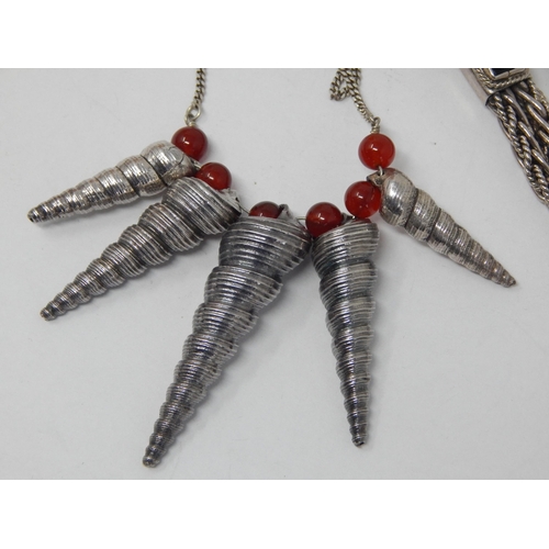 196 - Silver Shell Shaped Pendant Necklace together with a Heavy Silver Stone Set Bracelet