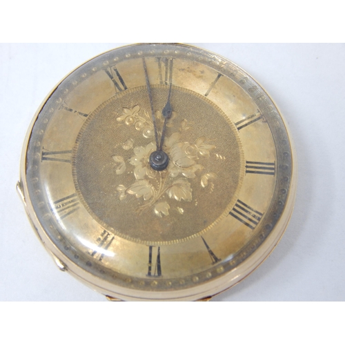 199 - 14ct Gold Ladies Pocket Watch 35mm diameter: Gross weight 29.41g: Not working when catalogued