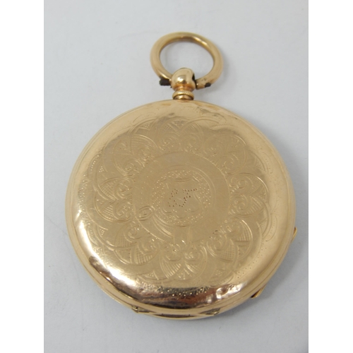 199 - 14ct Gold Ladies Pocket Watch 35mm diameter: Gross weight 29.41g: Not working when catalogued