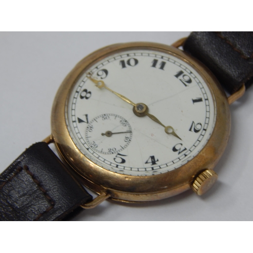 216 - Vintage Gentleman's 9ct Gold Wristwatch with Subsidiary Seconds Dial on Leather Strap with 9ct Gold ... 