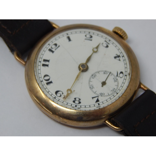 216 - Vintage Gentleman's 9ct Gold Wristwatch with Subsidiary Seconds Dial on Leather Strap with 9ct Gold ... 