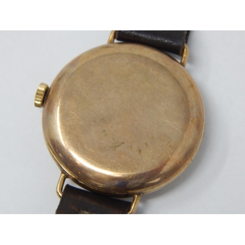 216 - Vintage Gentleman's 9ct Gold Wristwatch with Subsidiary Seconds Dial on Leather Strap with 9ct Gold ... 