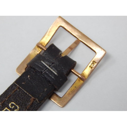 216 - Vintage Gentleman's 9ct Gold Wristwatch with Subsidiary Seconds Dial on Leather Strap with 9ct Gold ... 