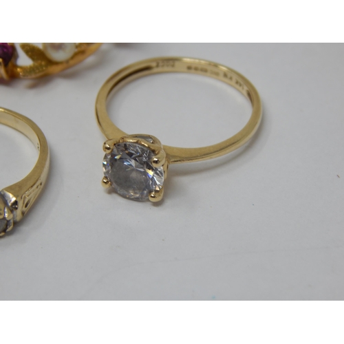 219 - 14ct Gold Ring together with 2x 9ct Gold Rings & a 9ct Gold Brooch: Gross weight 10.96g