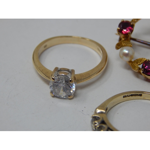 219 - 14ct Gold Ring together with 2x 9ct Gold Rings & a 9ct Gold Brooch: Gross weight 10.96g