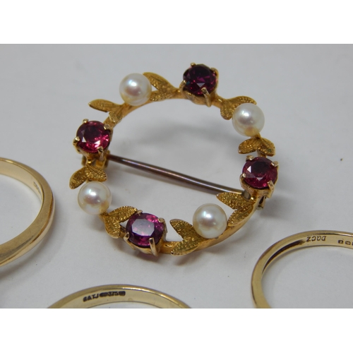 219 - 14ct Gold Ring together with 2x 9ct Gold Rings & a 9ct Gold Brooch: Gross weight 10.96g