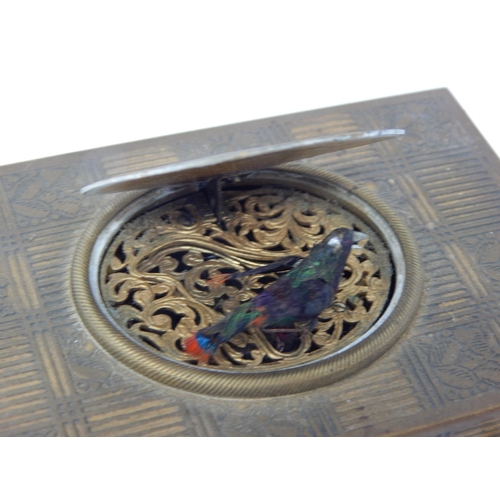 220 - Early C20th Automaton Musical Singing Bird Box with feathered bird which flaps it wings & tail whils... 