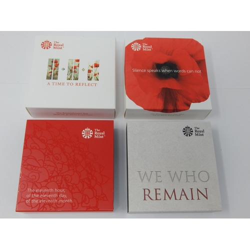 106 - Royal Mint Silver Proof Remembrance Day £5 Coins in Cases of Issue with COA's & Outer Boxes: 2015, 2... 