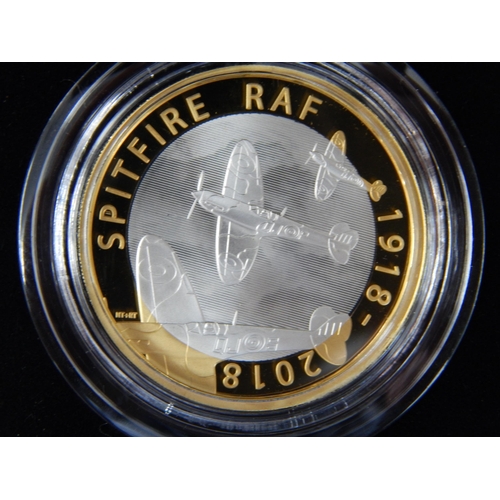 108 - Royal Mint RAF Centenary 2018 Silver Proof £2 Coins in Cases of Issue with COA's & Outer Boxes: Spit... 