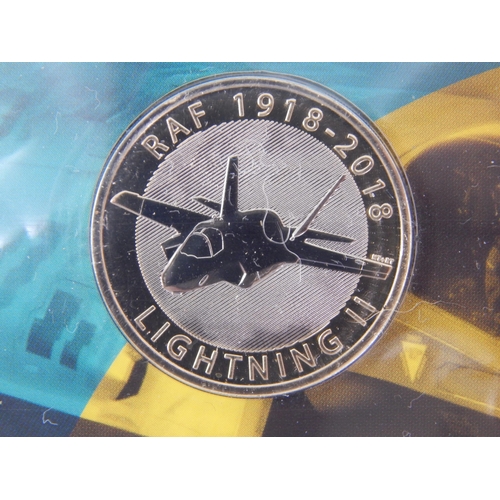 118 - Royal Mint RAF £2 Brilliant Uncirculated Coins in Sealed Packs of Issue: 2019 Spitfire, 2018 F-35 Li... 