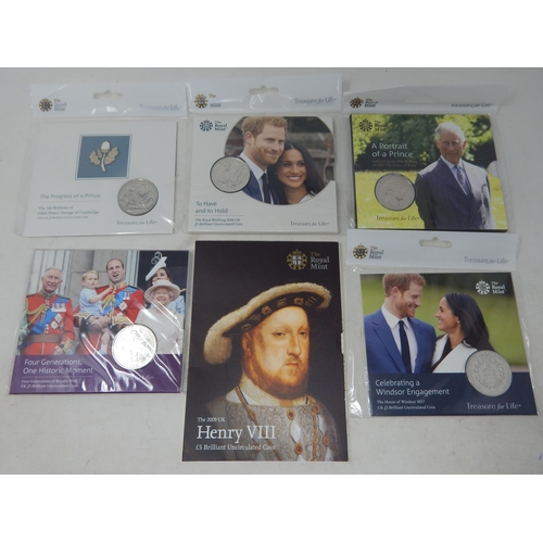 124 - Royal Mint £5 Brilliant Uncirculated Coins in Sealed Packs of Issue: 2009 Henry VIII, 2017 Celebrati... 