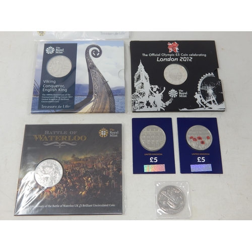 125 - Royal Mint £5 Brilliant Uncirculated Coins in Sealed Packs of Issue: 2011 London 2012, 2014 Battle o... 