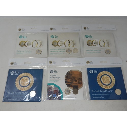 126 - Royal Mint £1 Brilliant Uncirculated Coins in Sealed Packs of Issue: 2016 The Last Round Pound (2), ... 