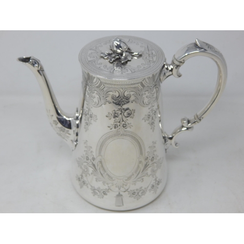 225 - Victorian Silver Coffee Pot Hallmarked London 1881 by Joseph Savory: Height 20.5cm: Weight 776g