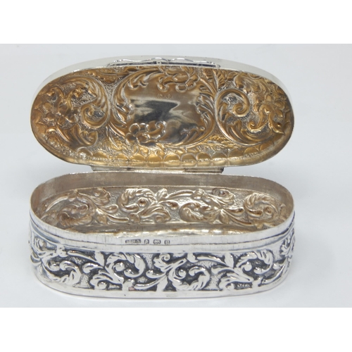 238 - Edwardian Silver Art Nouveau Trinket Box Hallmarked Birmingham 1904 by S M Levi Ltd: Weight 34g