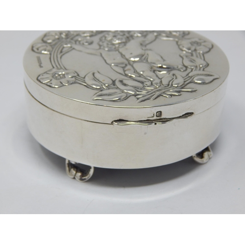 241 - Edwardian Art Nouveau Silver Jewellery Box with Weighted Base: Hallmarked Chester 1904 by James Deak... 